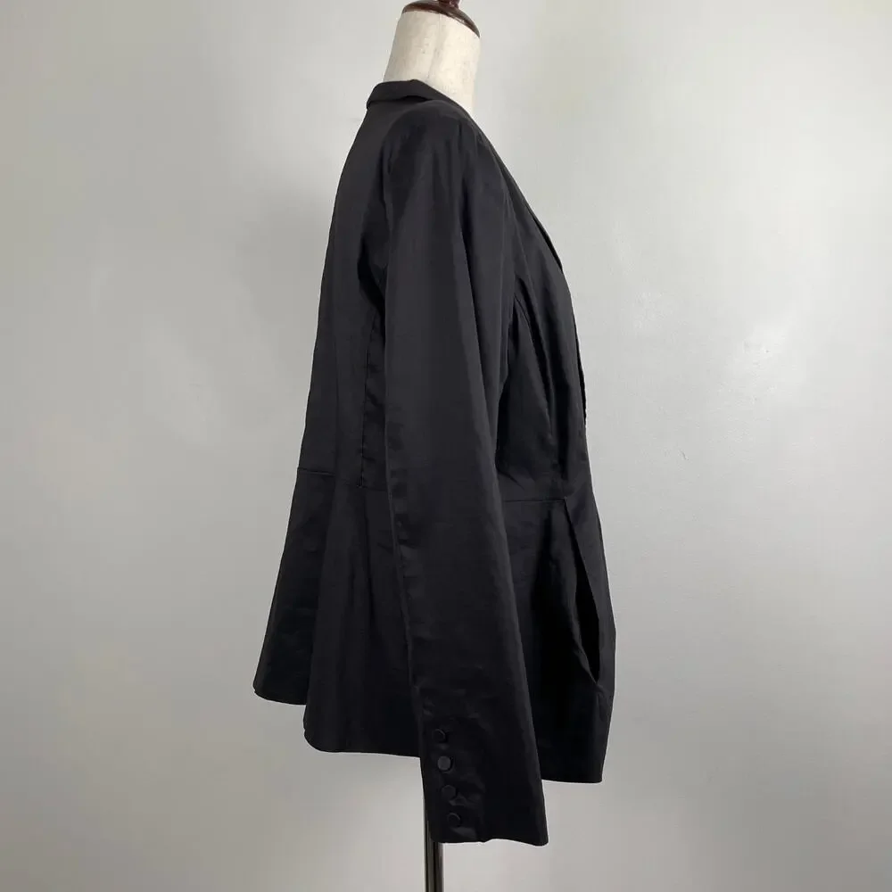 Eileen Fisher Polished Ramie Silk Stretch Jacket Blazer Zip Front Fitted Black L